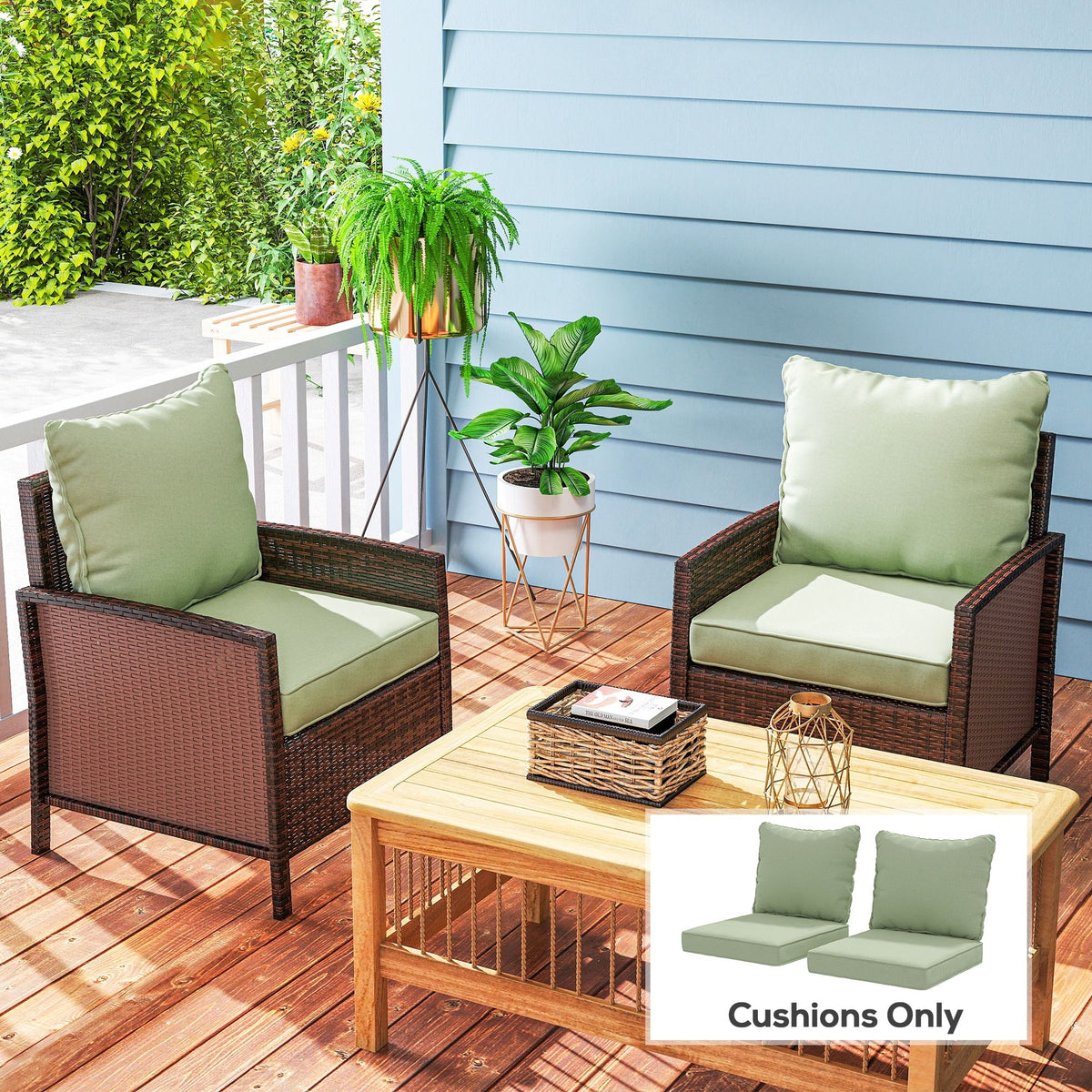 4-Piece Seat Cushion Pillows Replacement, Patio Chair Cushions Set with Back for Indoor Outdoor, Green
