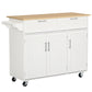 48" Kitchen Island with Storage and Solid Wood Top, Rolling Kitchen Cart on Wheels with 2 Storage Drawers, 3 Doors and Towel Rack for Dining Room, White