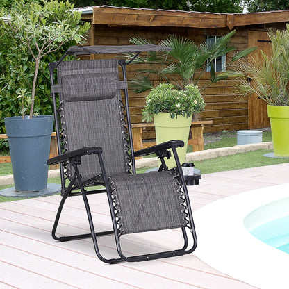 Outdoor Zero Gravity Reclining Lounger Chair with Canopy Shade, Side Tray, Cupholder, Beige - Dark Grey