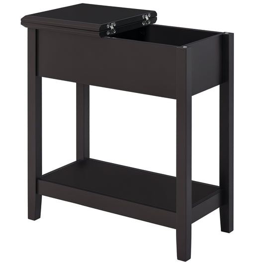 Flip-Top End Table with Cabinet - Dark Coffee