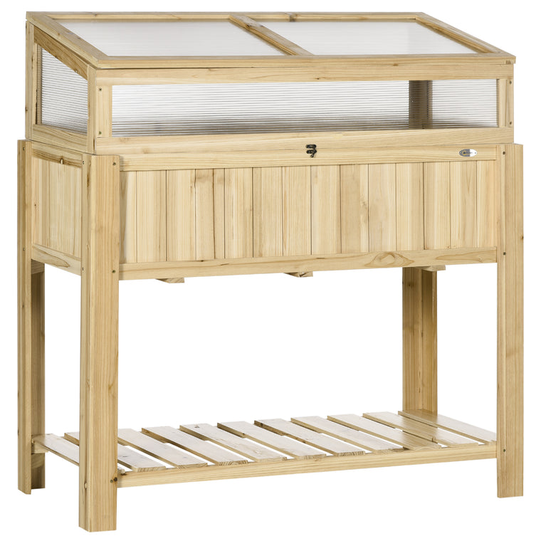 Natural Wood & PVC Raised Garden Bed with Cold Frame Greenhouse