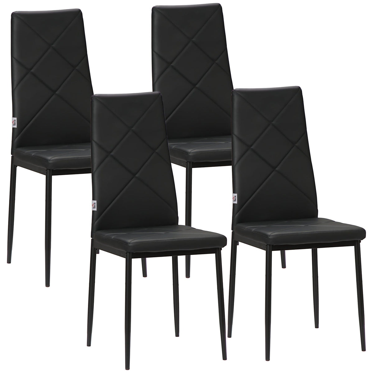 High-Back Faux Leather Dining Chairs Set of 4 - Black