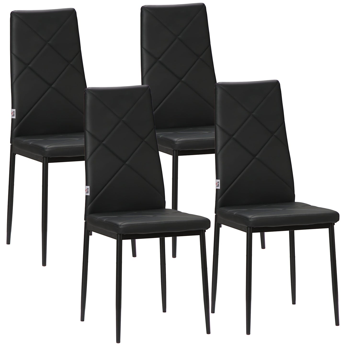 High-Back Faux Leather Dining Chairs Set of 4 - Black