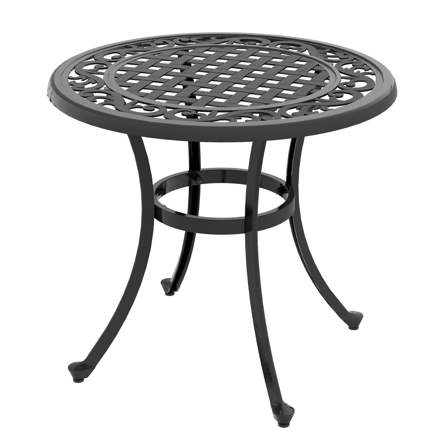Patio Table, Round Side Table with Cast Aluminium Frame, Adjustable Feet for Patio, Garden, Balcony, Black