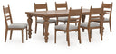 7 Pc. Table, 6 Upholstered Brown Chairs