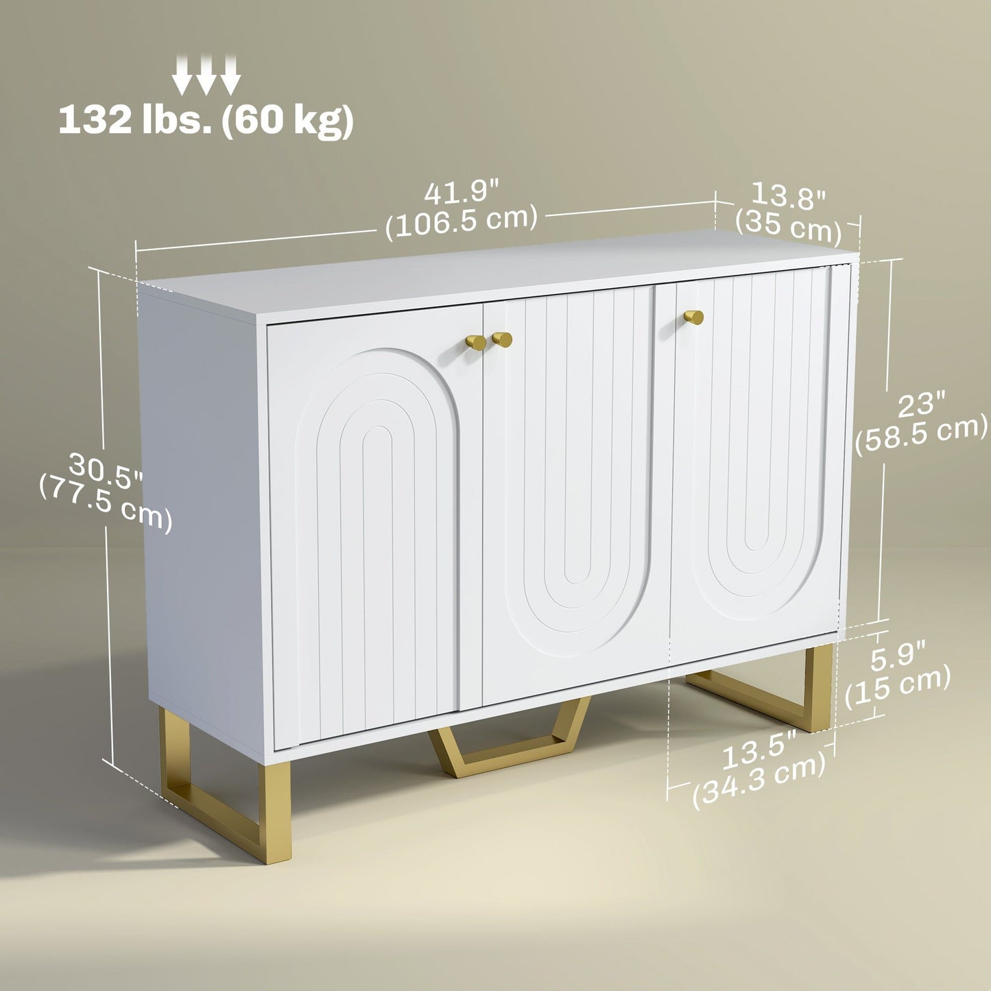 3-Door Sideboard Buffet Cabinet with Storage - White