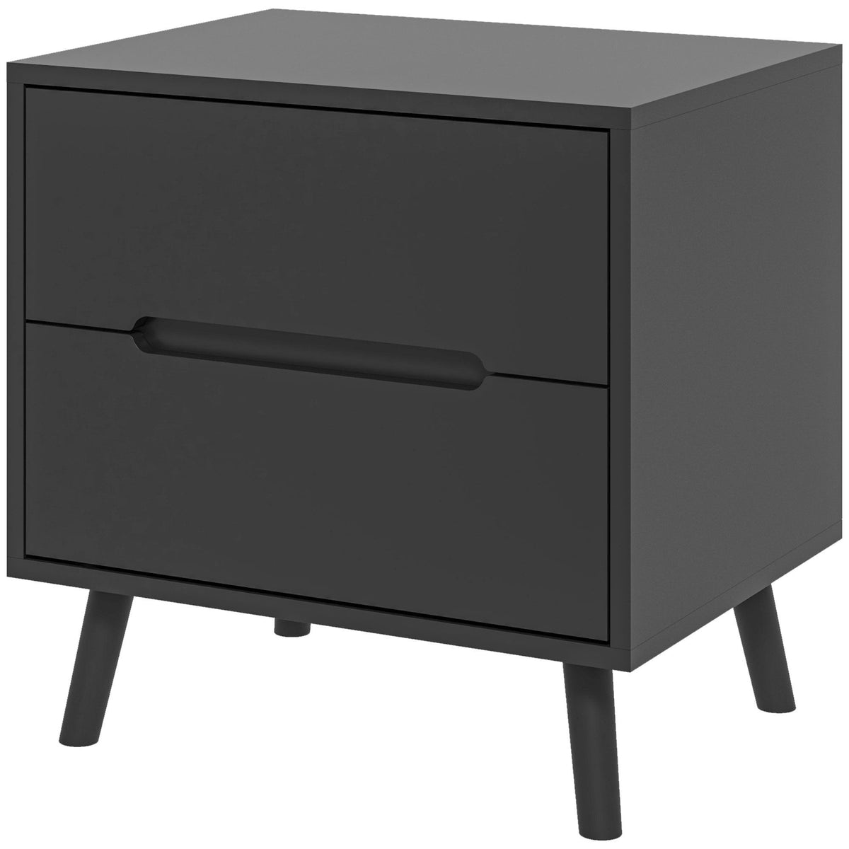 2-Drawer Nightstand with Solid Wood Legs - Black