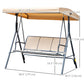 3-Seater Swing Chair Covered Garden Hammock A-Frame Outdoor Porch Glider Sling Seat with Adjustable Canopy Cover, Beige