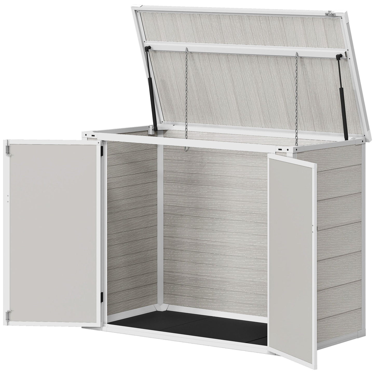 41 Cu. Ft. Outdoor Storage Shed, Outdoor Horizontal Trash Can Storage with Chain Lid, Lockable Storage Box, Light Grey