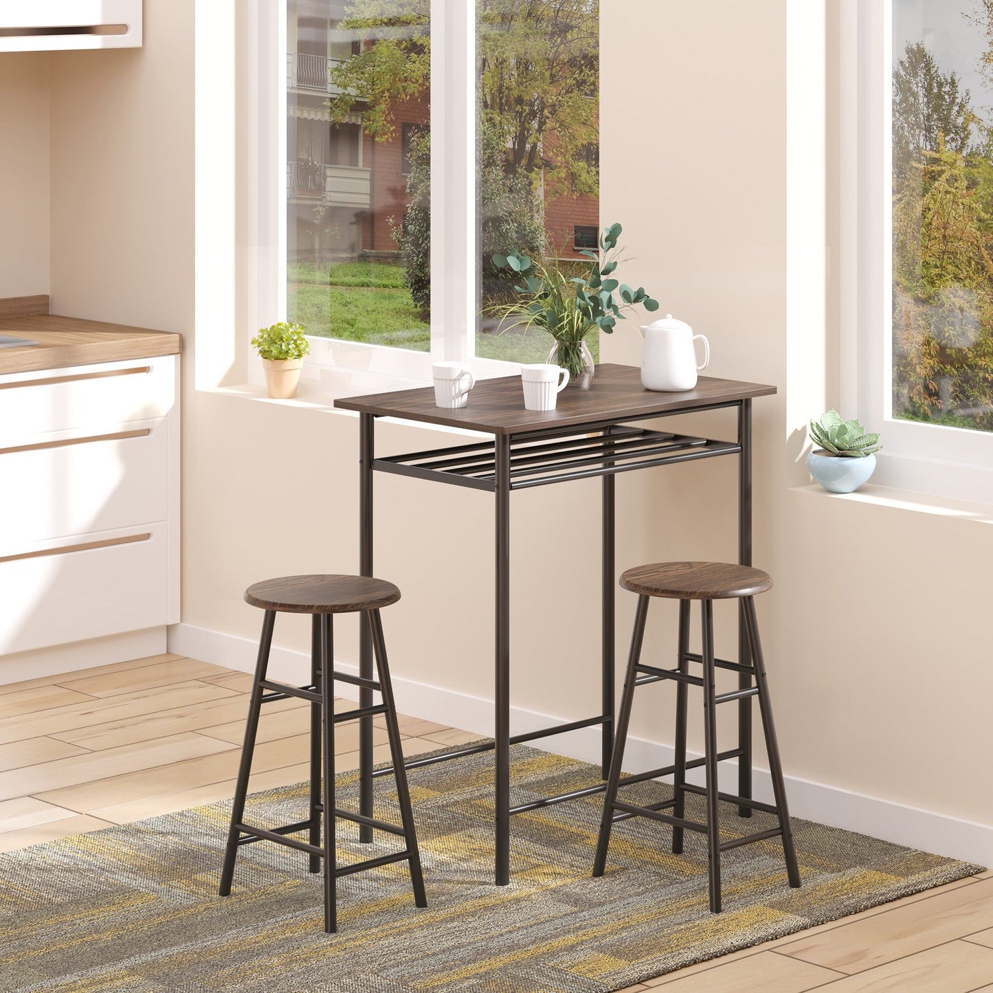 3-Piece Counter Height Bar Table Set - Black and Oak