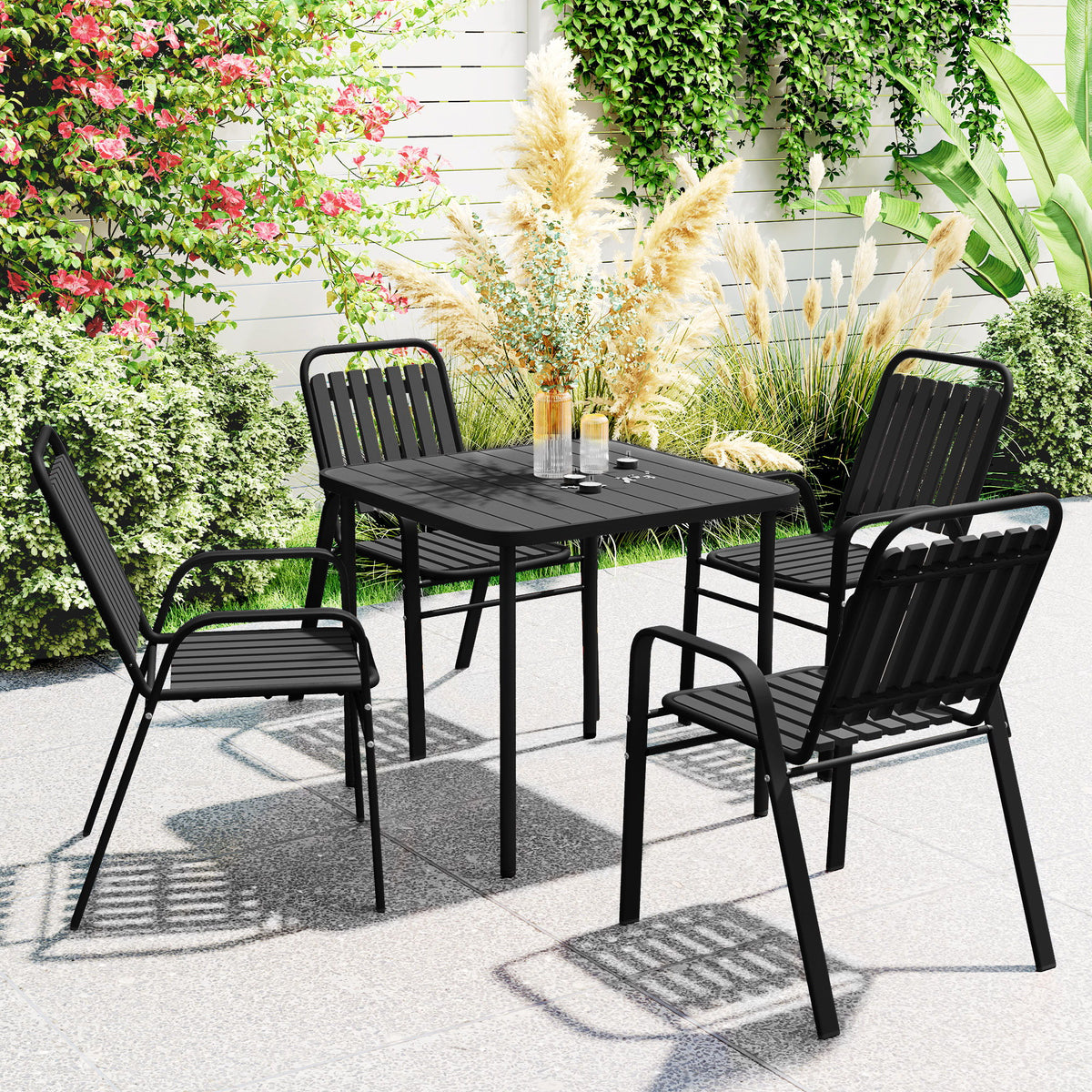 Stackable Outdoor Dining Chairs Set of 4, for Patio, Balcony, Deck, Garden, Black