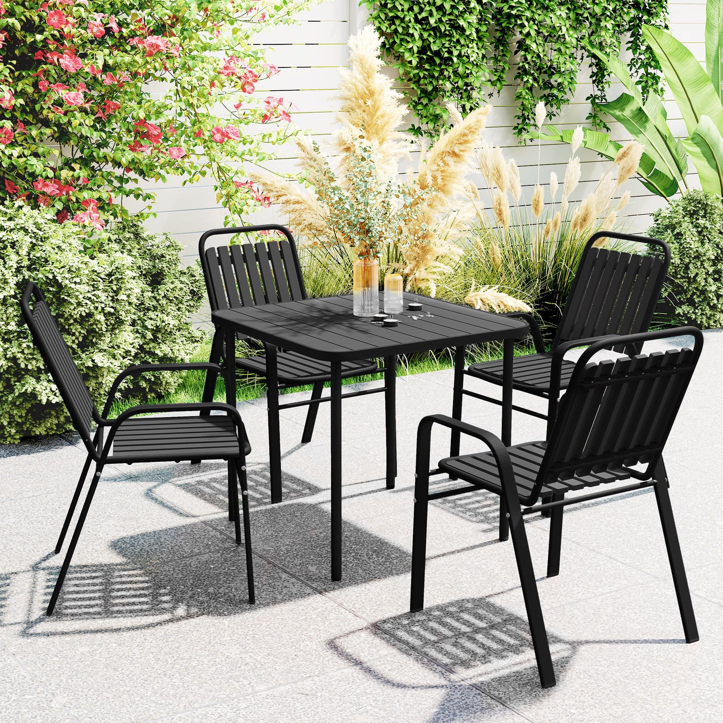 Stackable Outdoor Dining Chairs Set of 4, for Patio, Balcony, Deck, Garden, Black