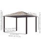 10' x 12' Hardtop Gazebo Canopy with Polycarbonate Roof, Aluminum Frame, Netting, Curtains and Ceiling Hook, Brown