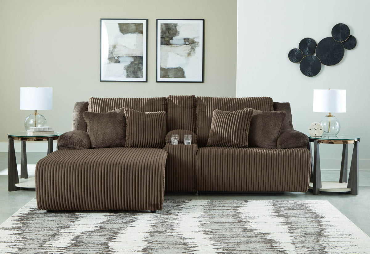 Top Tier - Chocolate - 3-Piece Reclining Sectional Sofa With Laf Press Back Chaise - Fabric - Forward Furniture