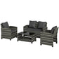 4-Piece Outdoor Wicker Patio Furniture Conversation Set, Includes Loveseat, Chairs and 2-Tier Table with Cushions, Modern Rattan Sofa Set for Backyard, Dark Grey