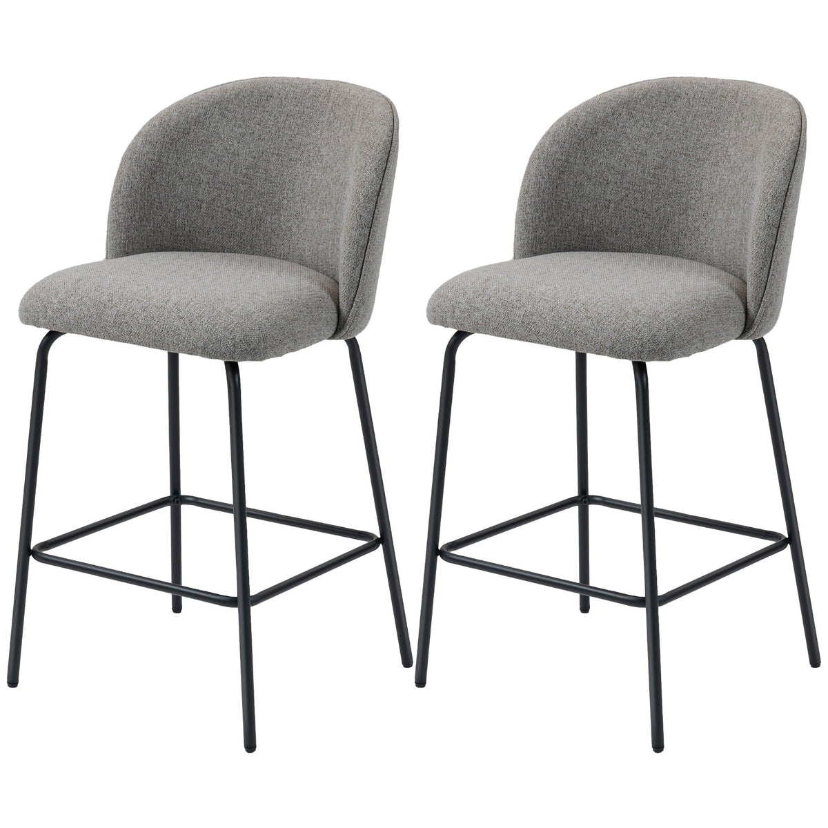 Set of 2 Counter Height Barstools with Backrest - Dark Grey