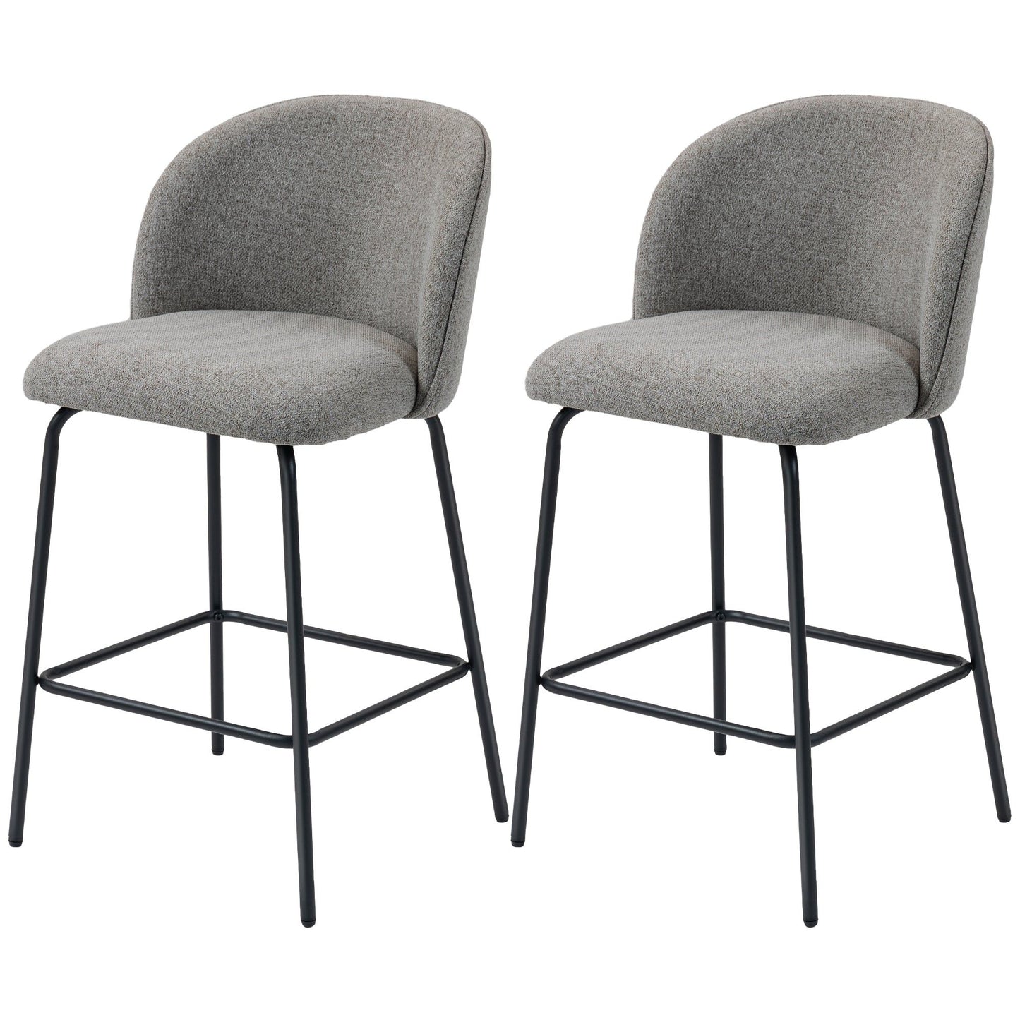 Set of 2 Counter Height Barstools with Backrest - Dark Grey