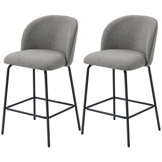 Set of 2 Counter Height Barstools with Backrest - Dark Grey
