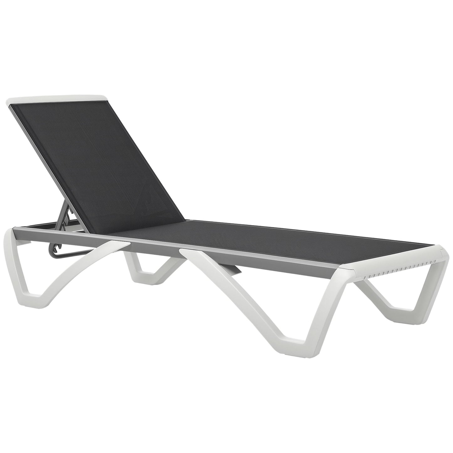 Outdoor Chaise Lounge Chair, Patio Aluminum Tanning Chair with 5-Level Adjustable Back, Portable Wheels, Breathable Mesh Fabric, for Pool, Deck, Garden, Black