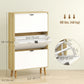 Narrow Shoe Cabinet, High Gloss Shoe Storage Cabinet with 3 Flip Drawers and Adjustable Shelves, Holds 24 Pairs, White