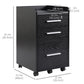 3-Drawer Filing Cabinet with Lock on Wheels - Black