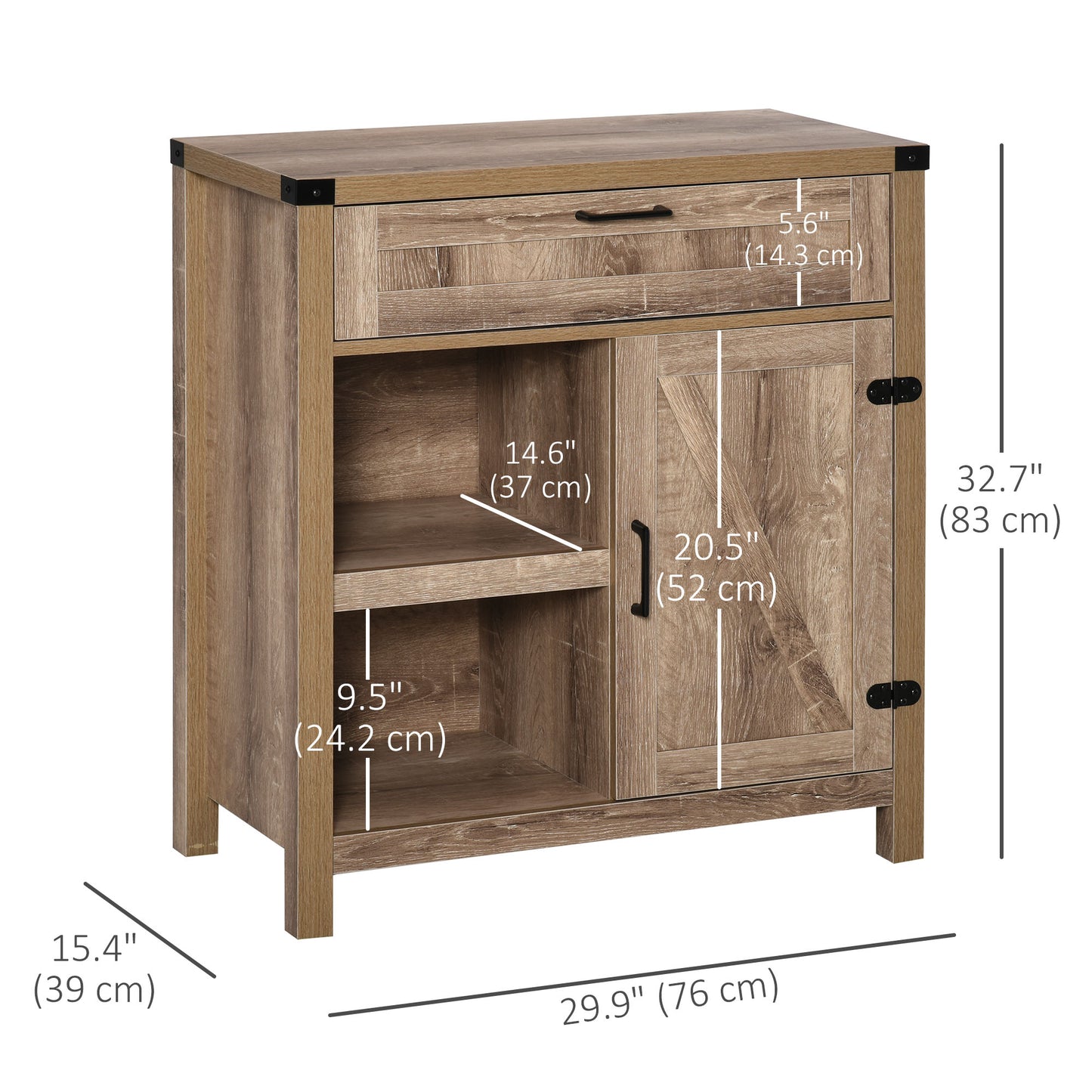Rustic Barn Door Storage Cabinet Modern Farmhouse Buffet Sideboard for Kitchen and Dining Room, Light Oak