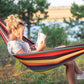 114" Outdoor Hammock, Extra Large Brazilian Style Hammock Cotton, Portable Hanging Camping Bed for Patio Backyard Lounging w/ Carrying Bag, Rainbow Stripe, Multi-colour