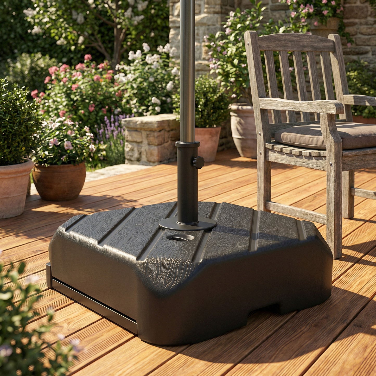 Patio Umbrella Base with Wheels, Telescopic Handle, 158 lb Sand/99 lb Water Filled Outdoor Patio Umbrella Stand, Black
