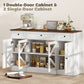 Sideboard Buffet Cabinet, 54" Farmhouse Kitchen Storage Cabinet with Acrylic Barn Doors and 3 Drawers, White Wood Grain