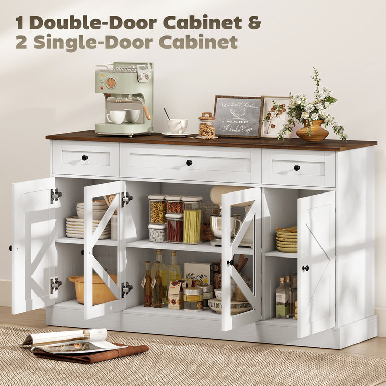 54" Farmhouse Sideboard Cabinet with Acrylic Barn Doors - White Wood Grain