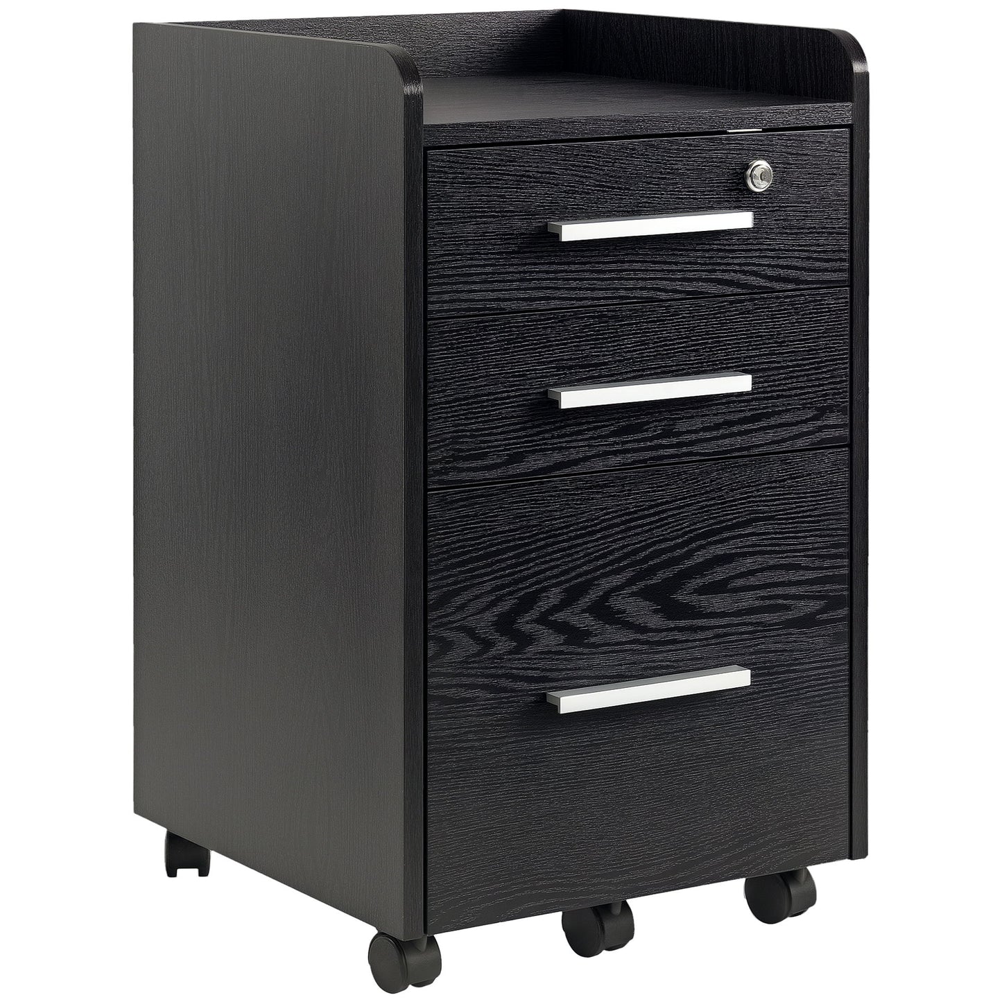 3 Drawer File Cabinet with Lock and Edged Top, Lockable Filing Cabinet on Wheels for Letter and A4 Size, Black