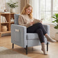 Accent Chair Modern Upholstered Armchair with Side Pockets and Cushion for Bedroom, Living Room, Light Grey