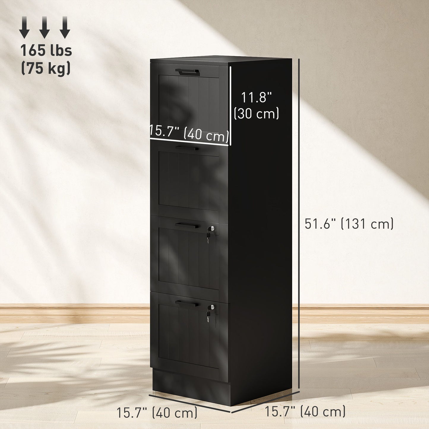 4 Drawer Filing Cabinet with Lock, Office Storage Cabinet with Adjustable Hanging Bars for A4 Letter Size Files, Black