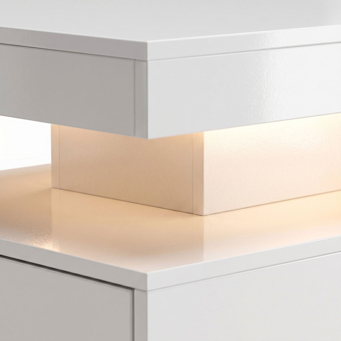 LED Coffee Table with Storage, 2-Tier Modern Center Table with 2 Drawers for Living Room, High Gloss White