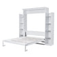 Queen Size Murphy Bed with Shelves and LED Lights, Space-Saving Wall Bed with Flexible Slats, 93.5" L x 84.5" W x 88.5" H, White
