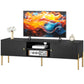 TV Stand for TVs up to 65", Entertainment Center with 2 Open Shelves, 2 Cabinets and Steel Legs for Living Room, Black