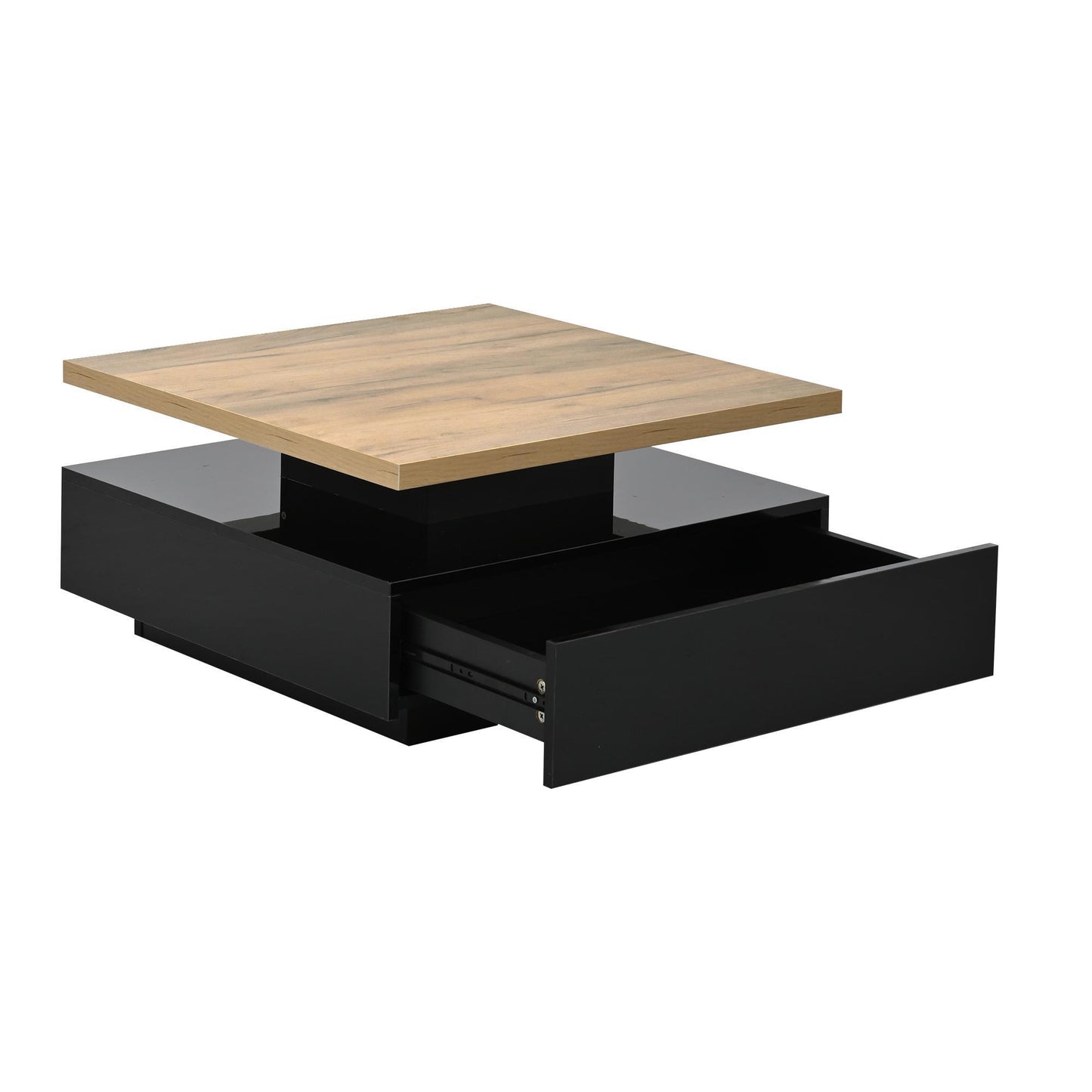 Square Rotating Coffee Table with 360° Rotating Tabletop, Durable Center Table for Livng or Reception Areas, 27.5'' L x 27.5'' W x 14'' H, Black