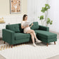 Sectional Sofa with Changeable Chaise Lounge, 3 Seat L-Shaped Sofa, Upholstered Couch for Small Space, Dark Green