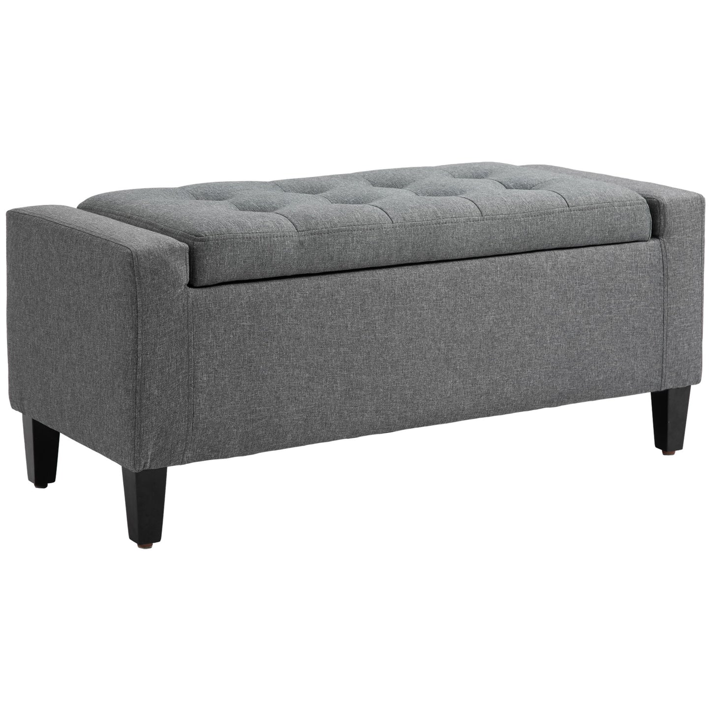36" Storage Ottoman Bench, Linen-Look Fabric End of Bed Bench with Solid Wood Frame and Legs, Tufted Storage Chest, Footrest for Living Room, Bedroom, Entryway, Grey