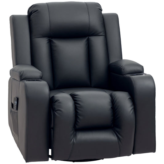 Swivel Massage Recliner Rocker with Cup Holders - Black