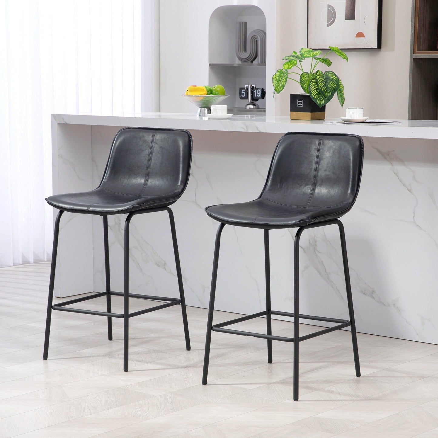 Upholstered Counter Height Bar Stools Set of 2 - Black