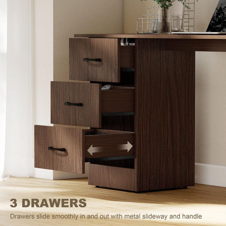 55" Computer Desk with 3-Tier Shelves - Walnut