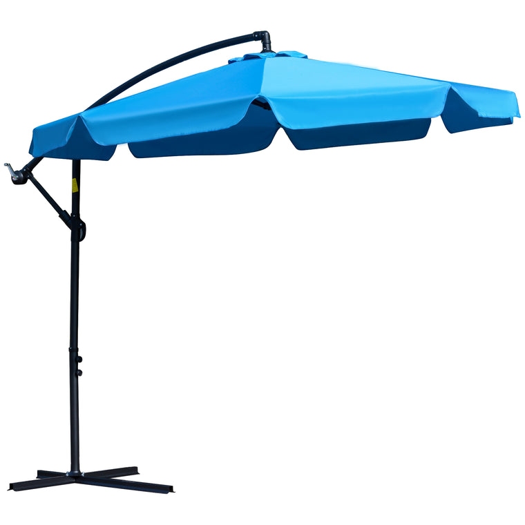 9FT Blue Cantilever Umbrella with Cross Base & 8 Ribs