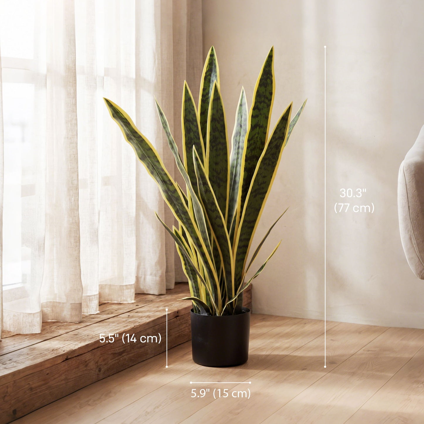 30" Artificial Snake Plant with 21 Leaves in Pot, Decorative Fake Plant for Home, Office, and Living Room, Green