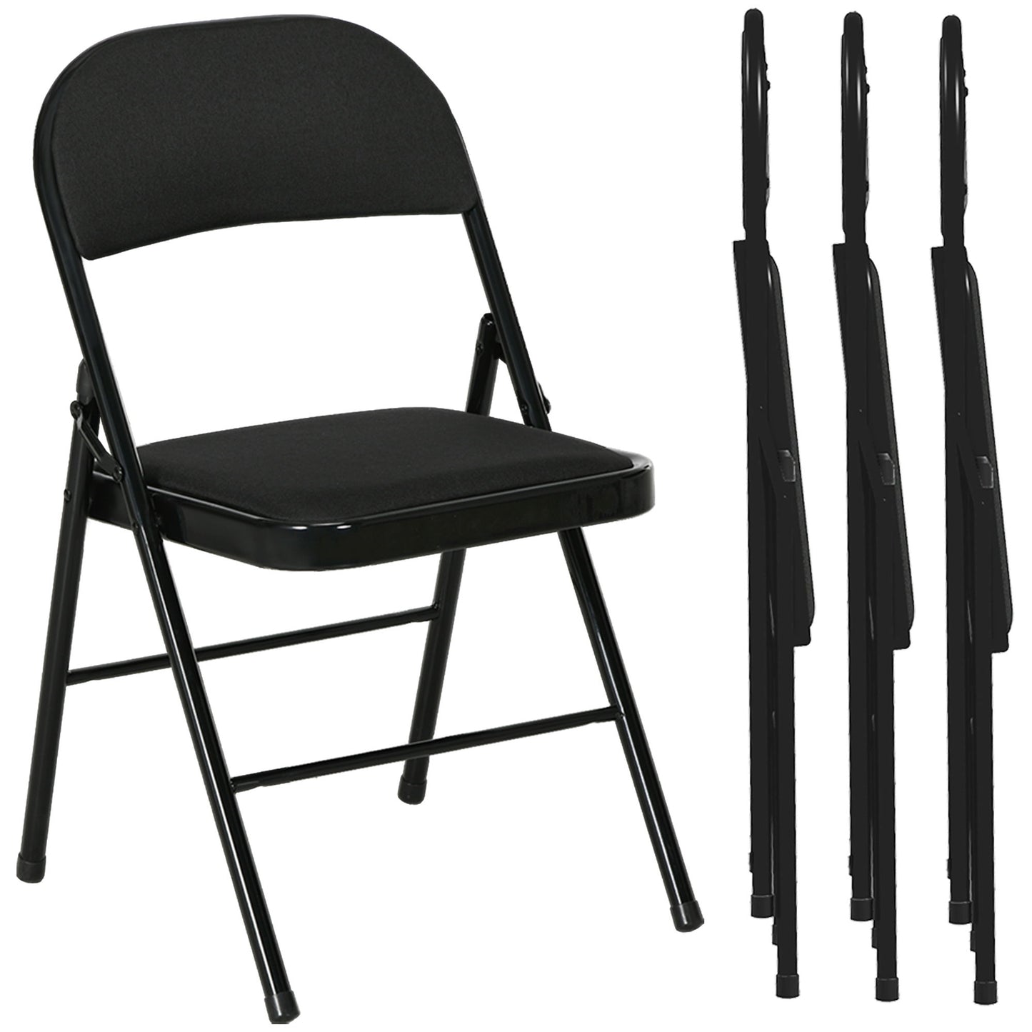 Set of 4 Metal Foldable Chairs, Faux Linen Padded Folding Chairs with Cushion Seat and Open Back for Indoor, Black
