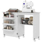 Sewing Machine Cabinet, Folding Sewing Table with Storage Shelf, Bins and Lockable Wheels for Small Space, White