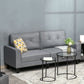3-Seater Sofa, Mid-Century Linen Couch with Upholstered Seat, Button-Tufted Back Cushion and Rubber Wood Legs for Living Room, Bedroom, Gray