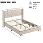 Queen Size Linen Upholstered Bed with Wingback Headboard, Modern Bed Frame with Metal Nailhead Trim, 64.5'' L x 83'' W x 42.5'' H, Beige