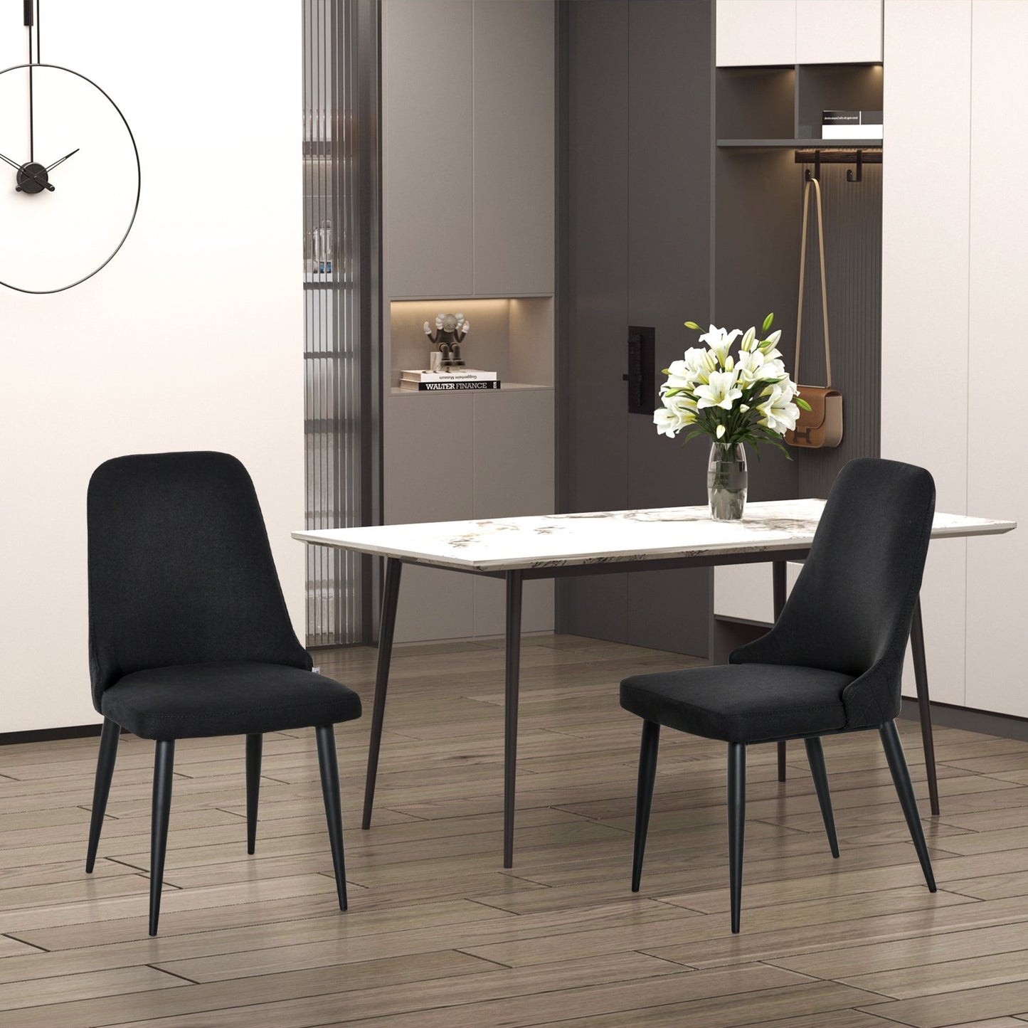 Set of 2 Upholstered Dining Chairs with Metal Legs - Black