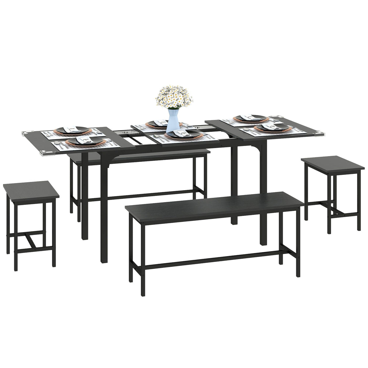 5-Piece Extendable Dining Set for 4-6 - Black